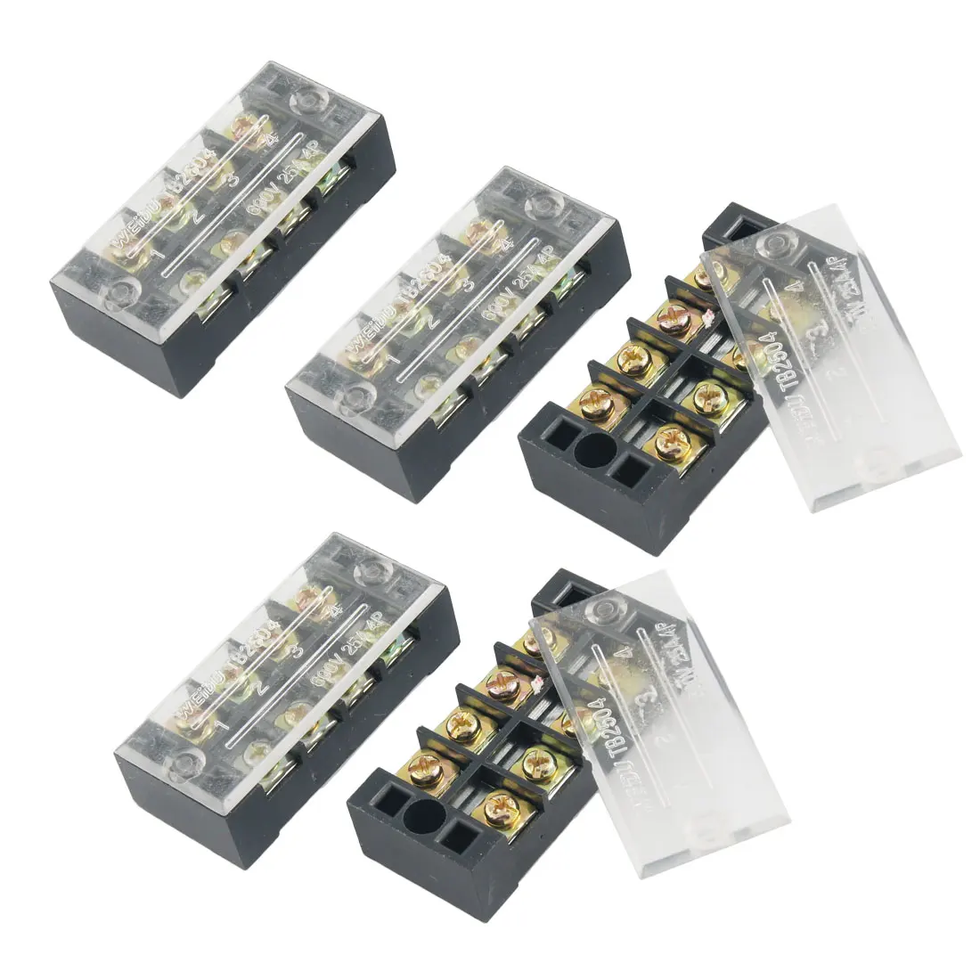 

5 Pcs Dual Row 4 Position Covered Screw Terminal Strip 600V 25A