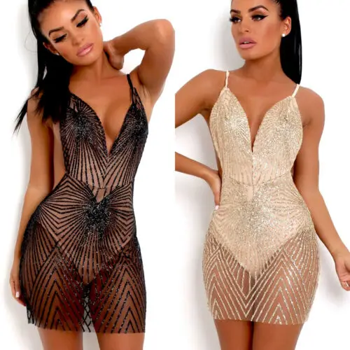 

Hirigin Women Glitter Beach Cover Dress Bodycon Sleeveless Evening Party Club Short Mini Dress