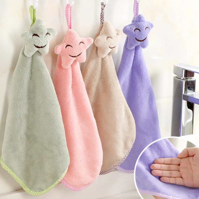 

Lint-Free Dishcloths Hanging Hand Towels 1PC Coral Easy to clean Smiling Face Velvet Absorbent Kitchen Towel