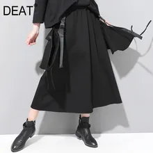 [DEAT] Новинка, осенне-зимняя юбка с высокой эластичной талией, с черным карманом, с разрезом, с лентой, индивидуальная юбка средней длины, Женская мода JR07