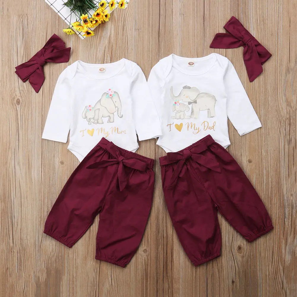 Adorable Newborn Baby Girl Clothes Love Dad Mom Print Long Sleeve Romper Tops Pants Headband Outfit Set Newborn Clothes 0 18m Clothing Sets Aliexpress