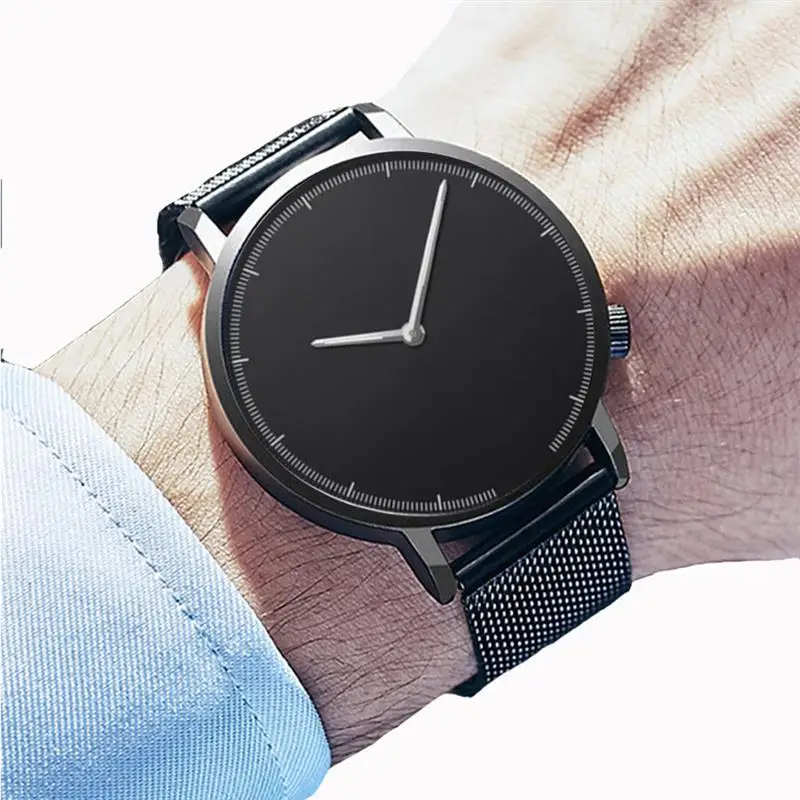

Fashion Men's Minimalist Watch Mesh Band Stainless Steel Analog Quartz Wristwatch Luxury Silver Watches Man Relogio Masculino