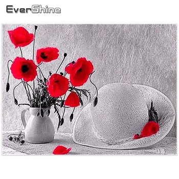 

EverShine Flowers Full Round Diamond Embroidery Sale DIY Painting With Diamonds Hats Flower Scenery Pictures Of Rhinestones