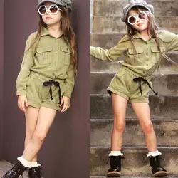 Одежда для малышей из хлопка для девочек Рубашка с длинными рукавами карманов комбинезон комплект с короткими штанами милый комплект