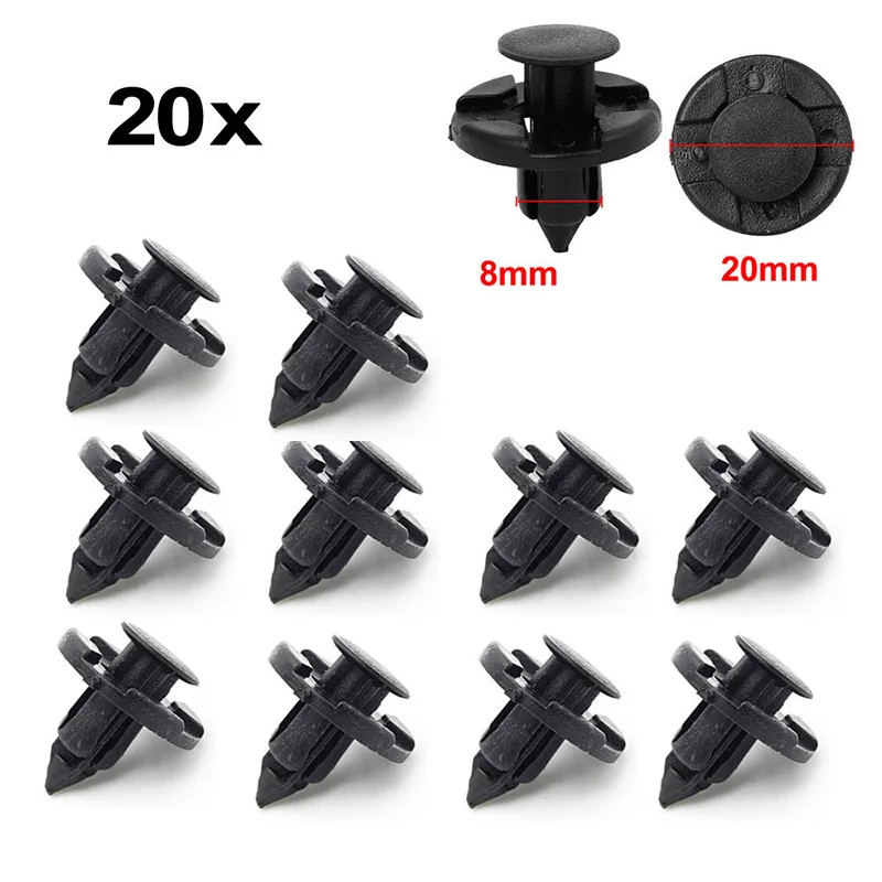 

20pcs black car Rivet Fastener Mud Flaps Bumper Fender Push Clips 8mm for Nissan CAR Plastic Rivets Retainer Clips