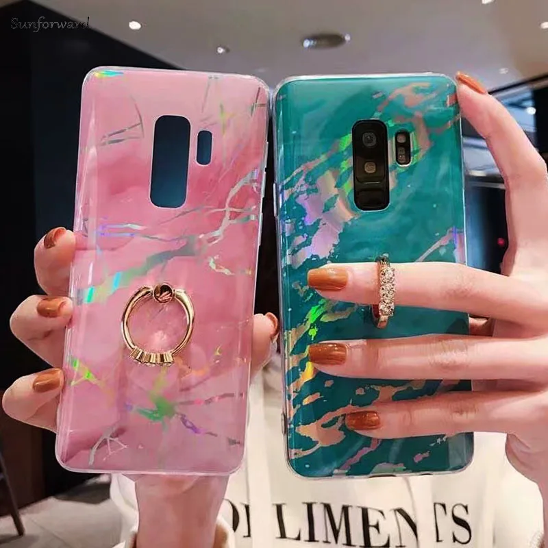 

Laser Marble Case For Samsung S7 Edge Cover S8 S9 Plus Silicone Rind Luxury For Galaxy Note 8 Note 9 Stand Ultra-Thin Phone Capa