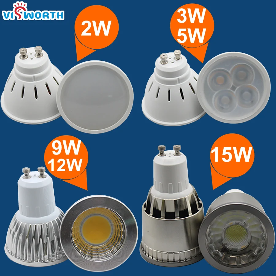 Gu10 Led Bulbs 2W 3W 5W SMD2835 Lamp Cup 9W 12W 15W Cob Led Light Ac 110V 220V 240V Warm Cold White Lampada Spotlight For home e27 led bulb ac 220v 230v 240v 21w 18w 15w 12w 9w 6w 3w lampada led spotlight table lamp lamps light