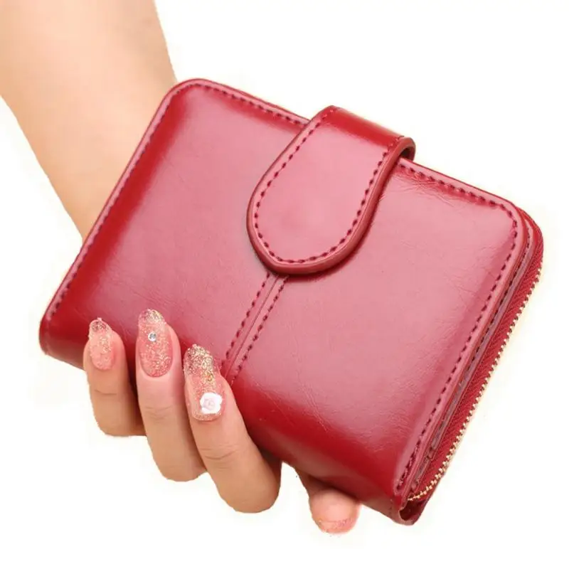 

New Short type Zipper Women Wallet PU Leather Buckle Coin Pocket Female Solid Fashion Purse Money Bag