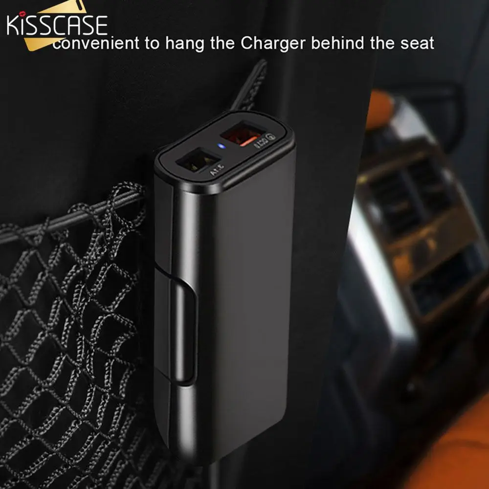 KISSCASE سريع شحن 4 منافذ USB سيارة شاحن آيفون سامسونج سيارة الهاتف المحمول شاحن لهواوي ولاعة السجائر محول