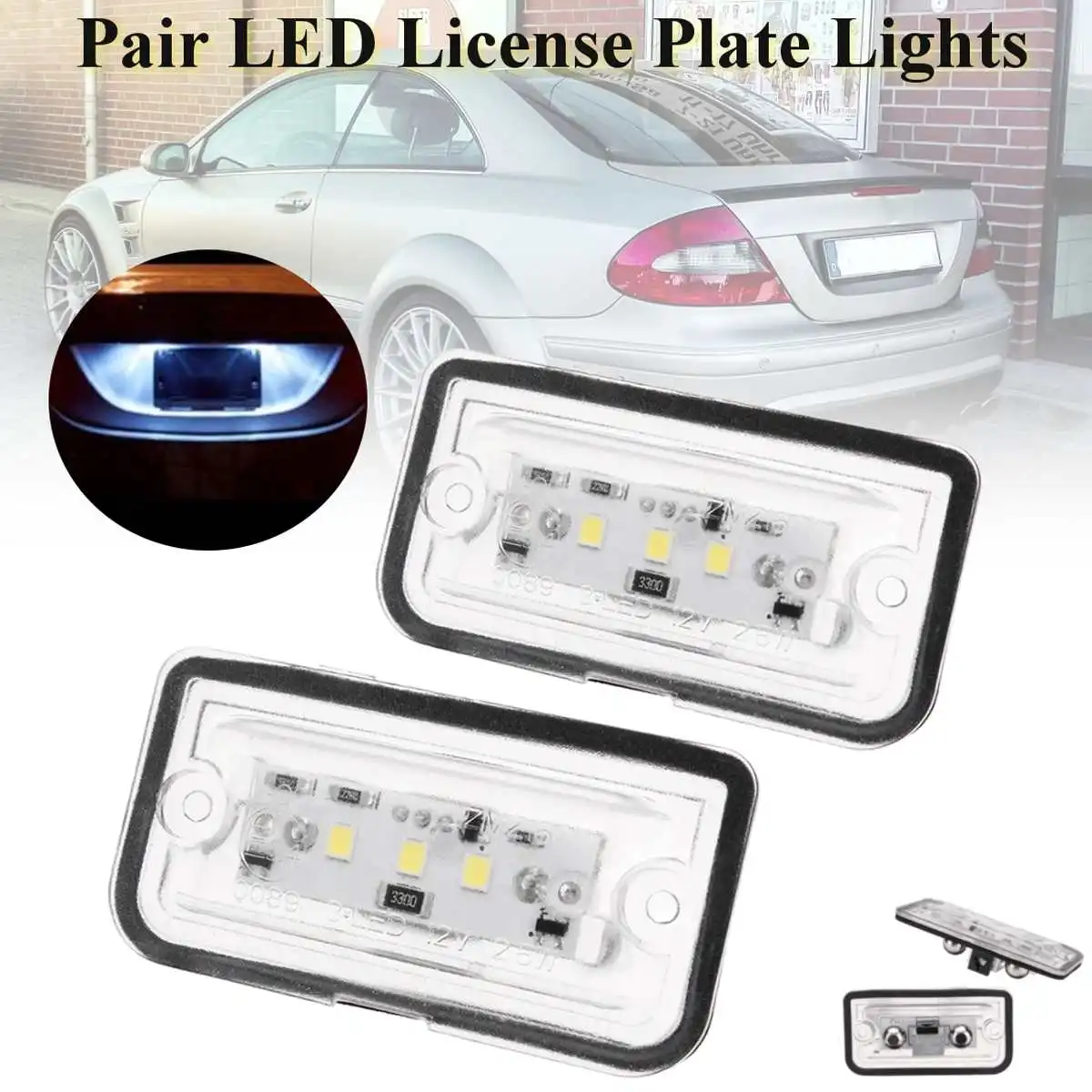 

For Mercedes/For Benz/For AMG CLK280 CLK350 CLK500 CLK550 CLK63 CLK320 CLK550 Pair Car 3-SMD Xenon White LED License Plate Light