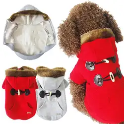 Зима собака кошка одежда для домашних животных пуговицы свитер с капюшоном пальто