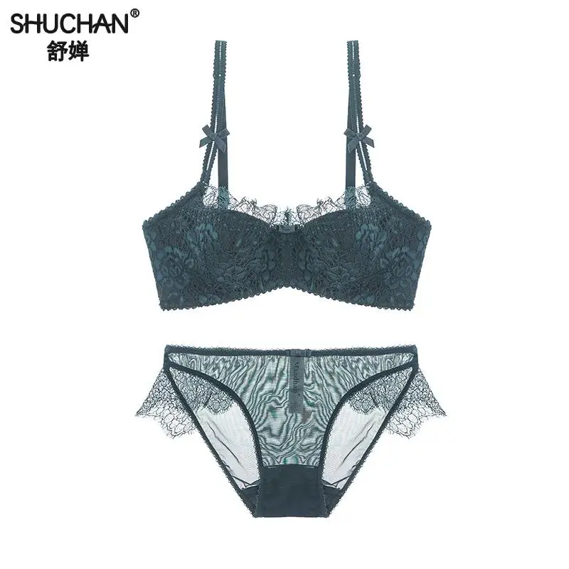 

SHUCHAN Free Shipping Fashion Underwear Female Sexy Lace Adjustable Bra Set Thin Plus Size Push Up Bra Set 1/2 Cup 28862