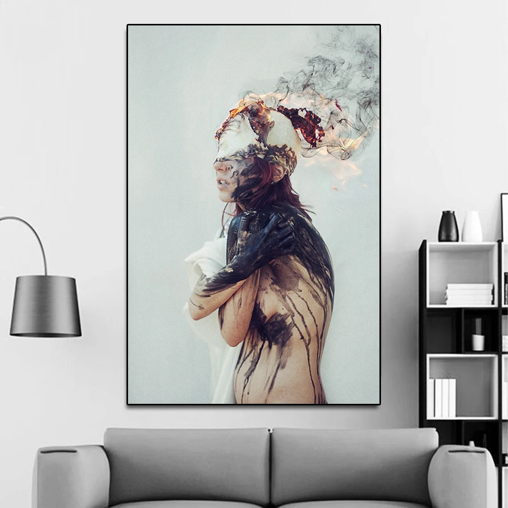 

Abstract Burning Woman Canvas Painting Art Wall Pictures for Living Room HD Modern Home Decoration Posters and Prints No Frame