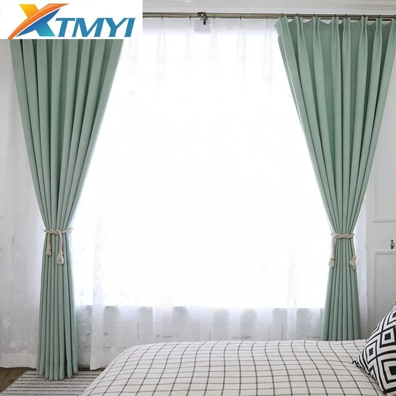 Nordic modern velvet hemp solid color blackout curtains living room