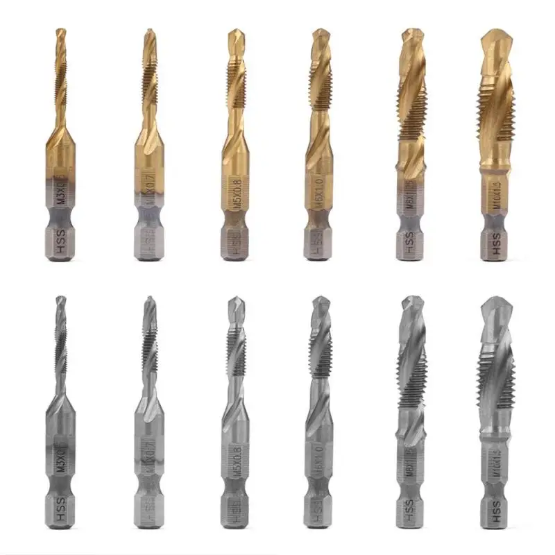 

M3-M10 Hex Shank Titanium Plated HSS Hand Screw Thread Metric Tap Drill Bit