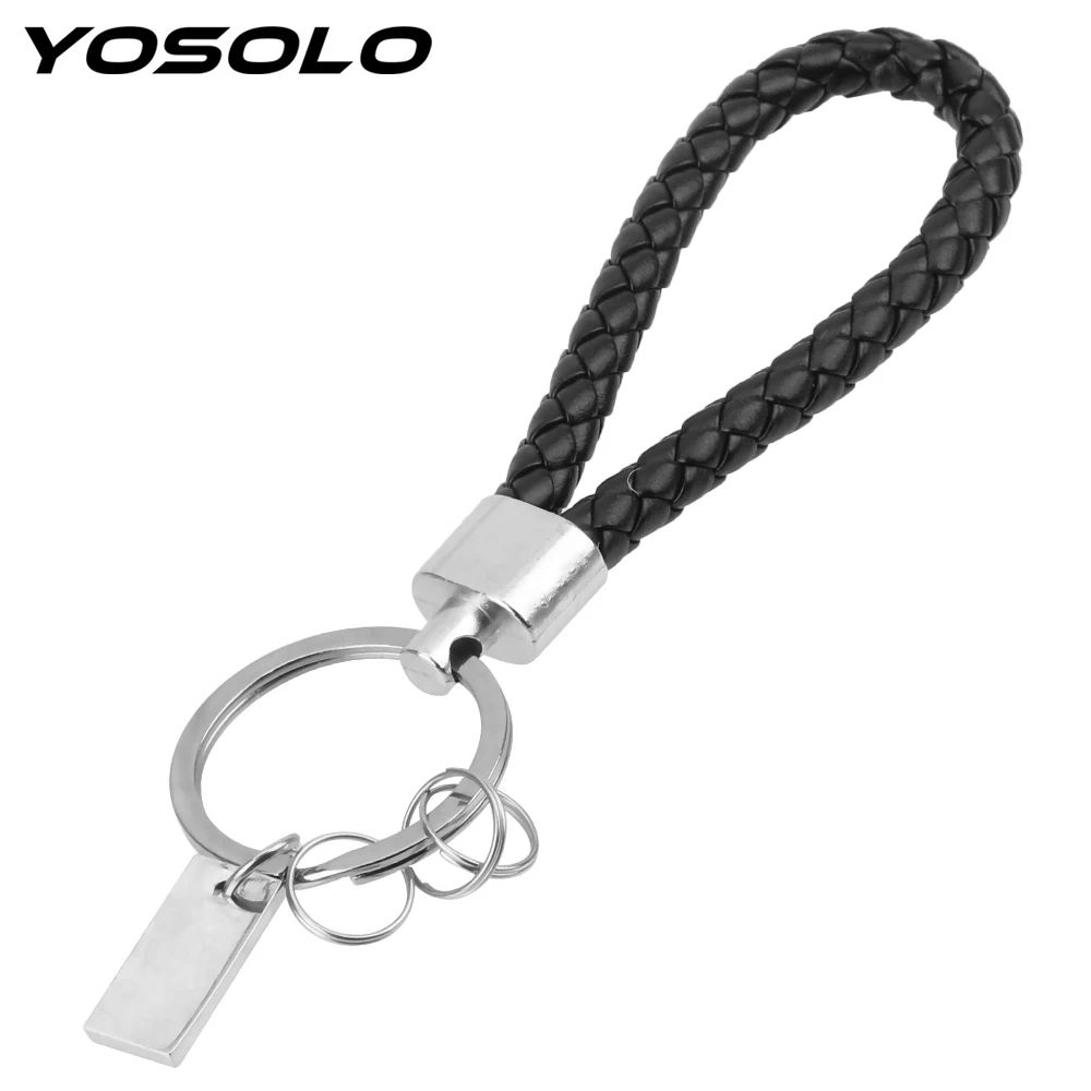 

YOSOLO Hand Woven Leather Key Chain Metal Key Rings Keyring Auto Accessories Car Keychain Car-styling