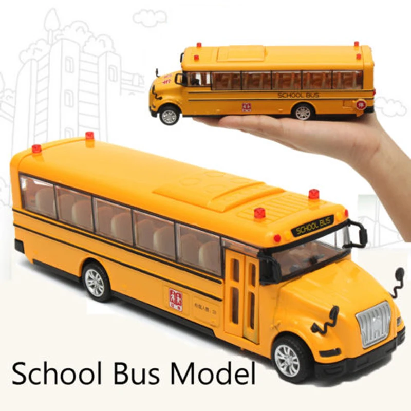 

American Yellow Pull-Back Light&Music Open Door School Bus Alloy Toy Car Models