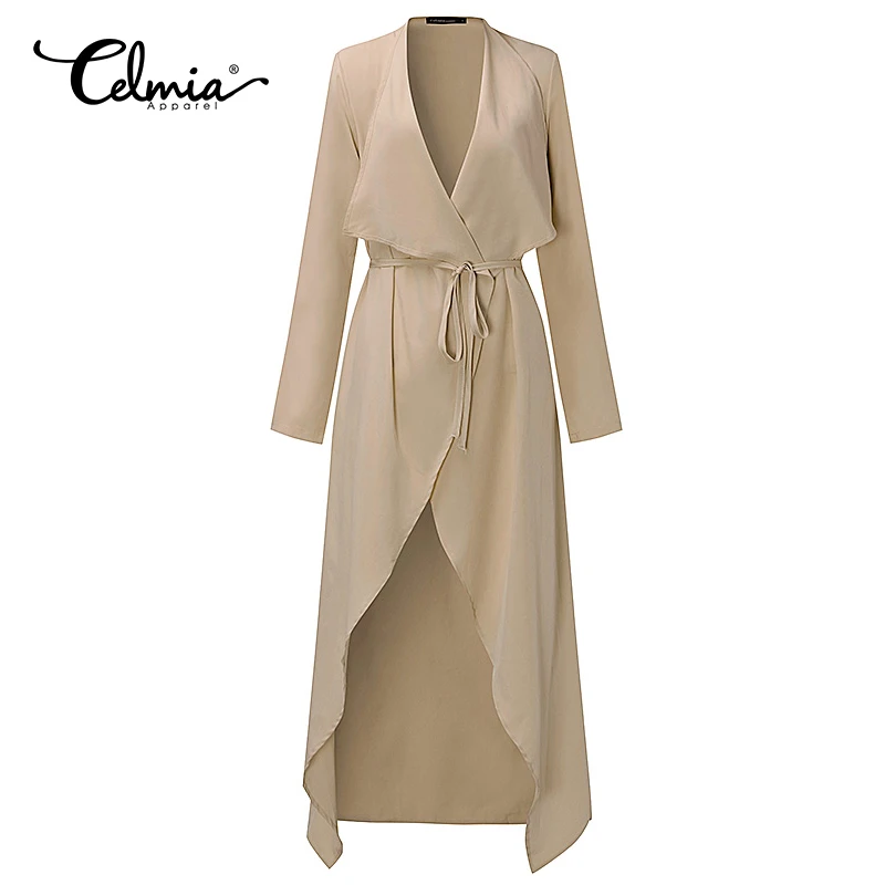 

CELMIA Cloak Women Jackets Long Waterfall Long Sleeve Slim Fit Thin Belted Cardigan Duster Coat Overalls Outwear Feminina Coats