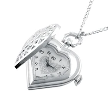Металл серебристого цвета карманные кварцевые часы модные повседневные карманные часы в форме сердца ожерелье подарок унисекс