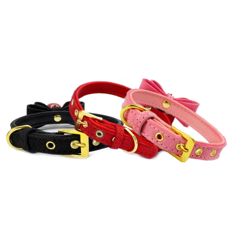 Bowknot Cat Collar PU Leather Adjustable Bells Necklace For Small Dog Puppy Kitten Pet Accessories Pets Collars XXS/XS/S/M