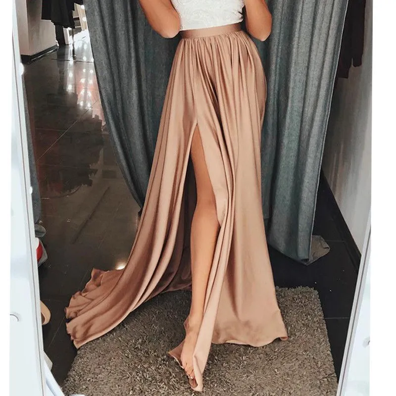 

Women High Split V Neck Long Maxi Dress Pleated Beach Casual Party Dress Sleeveless Lady Lace Patchwork Splicing Dress