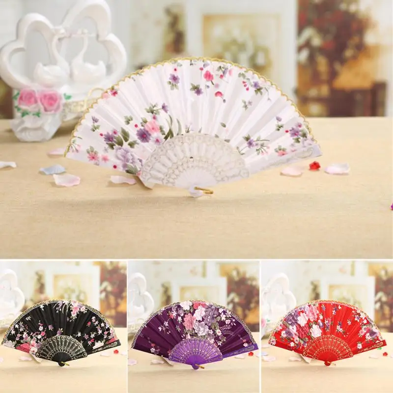 

Spanish Style Party Colorful silk fan folding fan Folding Hand Held Flower Fan
