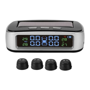 

Solar Powered Rechargeable Car Tire Pressure Alarm Monitor System TPMS LCD Display Car 4 External Sensor Temperature Alarm