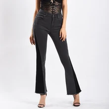 Серые зимние высокая талия расклешенные джинсы бойфренда джинсы для женщин для деним женские узкие джинсы женские широкие брюки