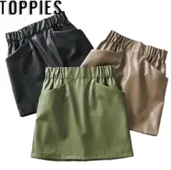 2019 для женщин искусственная кожа эластичный пояс короткая юбка с карманами винтажный искусственная кожа мини юбки