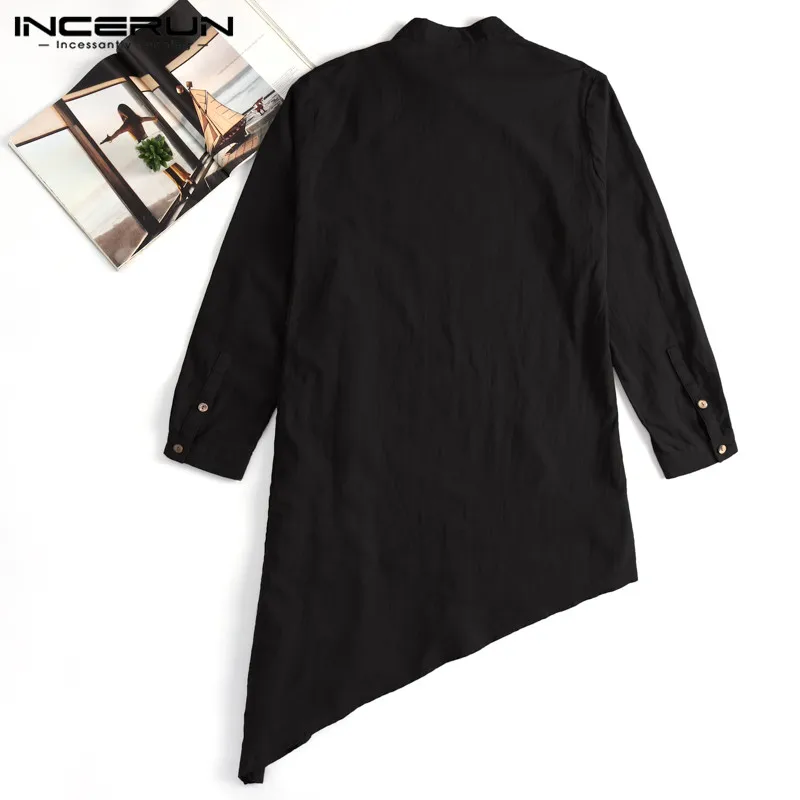 Chic Islamic Suit Dress Men Shirt Long Sleeve Muslim Asymmetric Hem Kaftan Aaudi Arabia Indian Men Tops Clothing Robe