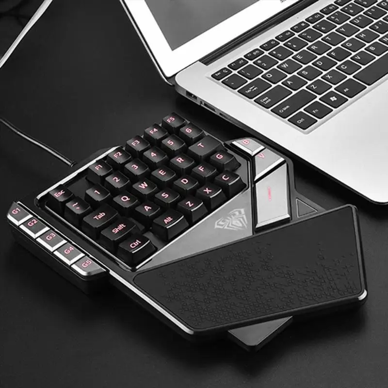 38 Keys Mini Gaming Keyboard One Single Hand 7 Color Backlit for PUBG PC Laptop