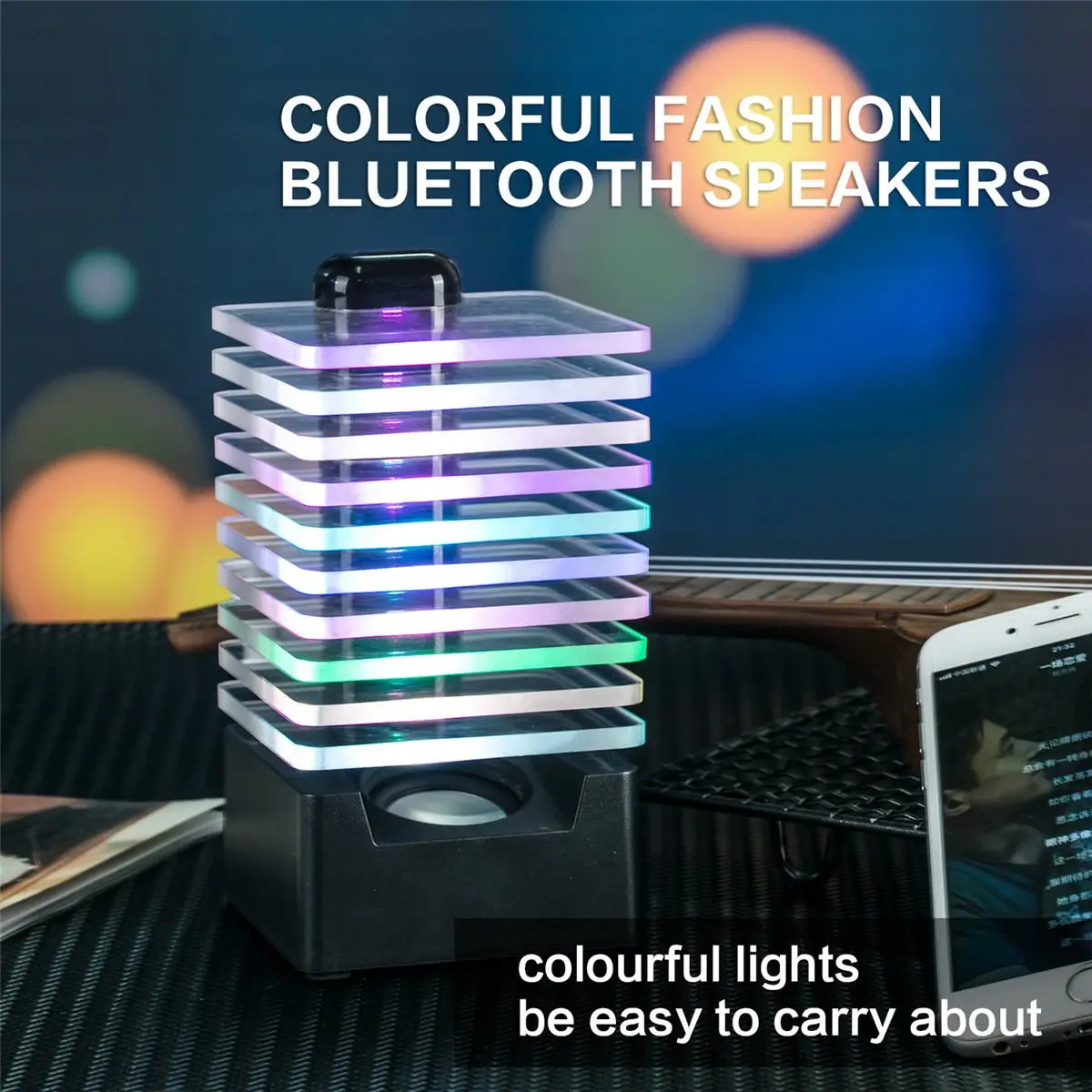 

Colorful Flash Lamp bluetooth Speaker With English Instruction Charge Data Line Colorful Light Tube Wireless Version