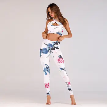 

New Women Fit Bras Leggings Set Sleeveless Halter Casual Stretch Sports Tops+Workout Fitness Pants Trousers