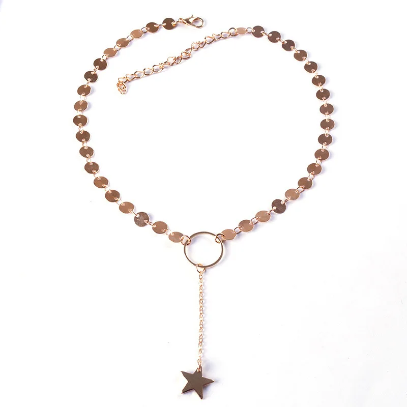 

Gold Silver Sequins Long Tassel Star Choker Necklace Accessories For Women Jewelry