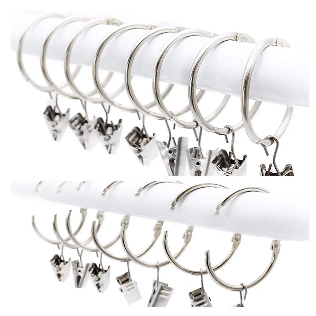 

25 Pack Curtain Ring wiht Clips, Metal Decorative Drapery Window Curtain Ring Hooks with Strong Clip Rustproof, Easy Open and