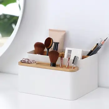 

Luxury Bamboo Makeup Organizer TV Remote Control Cell Phone Stand Holder Storage Candy Organizer Tools