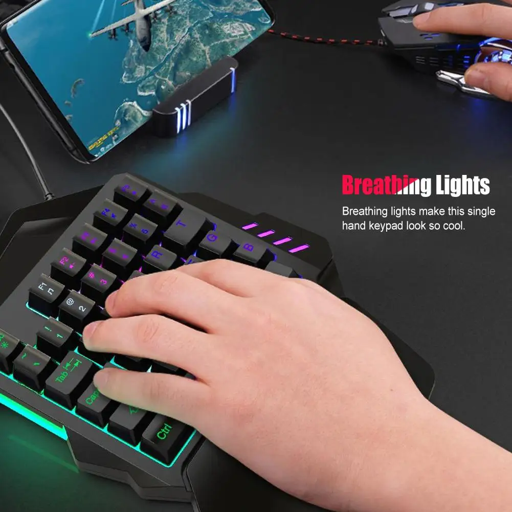 

HXSJ Mechanical Single Hand Gaming Keyboard 35 Keys Single Hand Keypad with FN Keys 2019 New