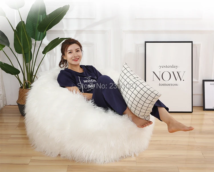 Witte Lange Pluche Bean Bag Bank Voor Volwassen Slaapkamer Bank Tatami