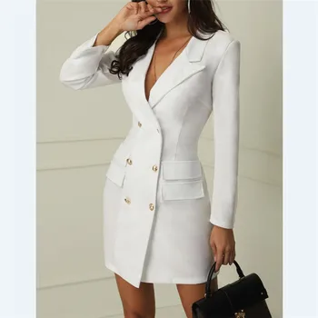 White ladies blazer dress Women blazers suit winter Sexy long sleeve party female button blazer girl jacket 2019 formal lapel long sleeve one button design white blazer for women