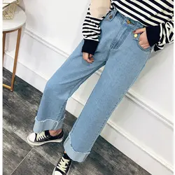 Широкие джинсы женские 2019 Повседневные Джинсы бойфренда женские большие размеры Высокая талия белые джинсы мама джинсы для женщин брюки