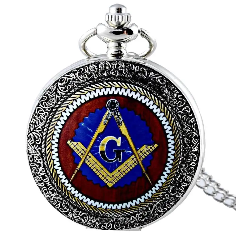 

IBEINA Fashion Retro Free-masonry Pocket Watch Full Hunter Quartz Engraved Fob Retro Pendant Pocket Watch Chain Gift