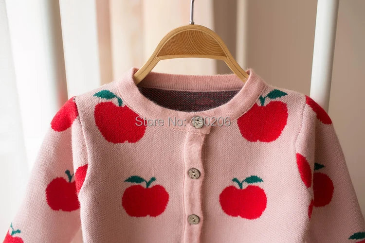 Детский свитер; коллекция года; Весенний кардиган с рисунком яблока для девочек; пальто; милые свитера для малышей