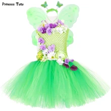 1 компл. фея Динь-Динь платье пачка зеленый обувь для девочек дети Цветочная фея нарядное наряд дети девушка день рождения Хэллоуин костюм