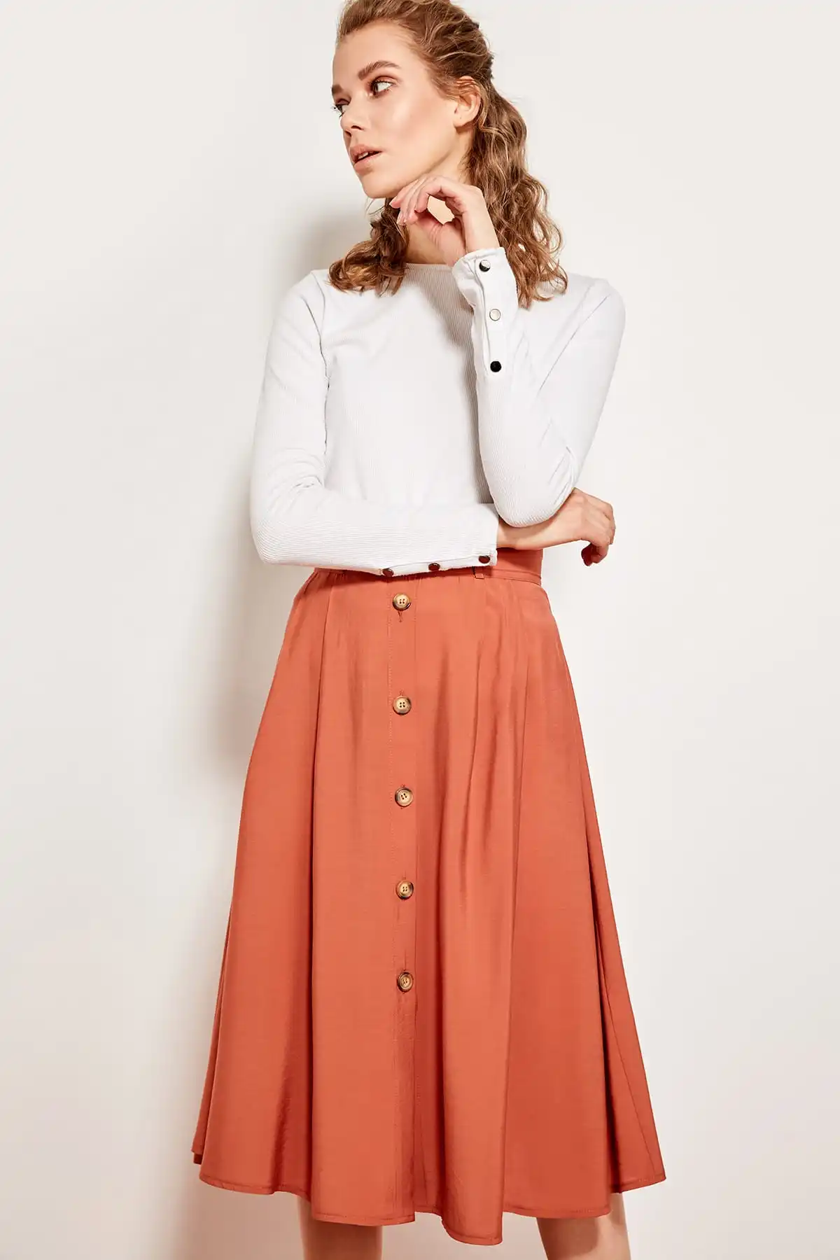 Trendyol Cinnamon Arched Skirt TCLSS19YD0025in Skirts from Women's