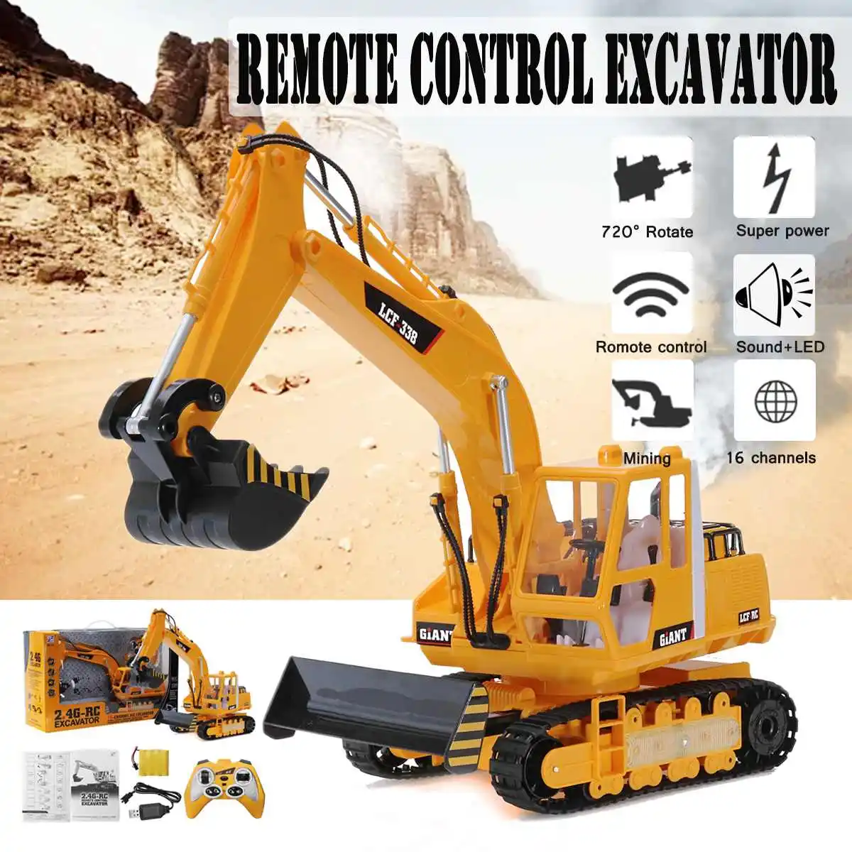 

RC Car 16 Channel RC Crawler Kit 2.4G 1:20 RC Excavator Charging With Battery RC Excavator Digger Tractor Toys for kids Gift