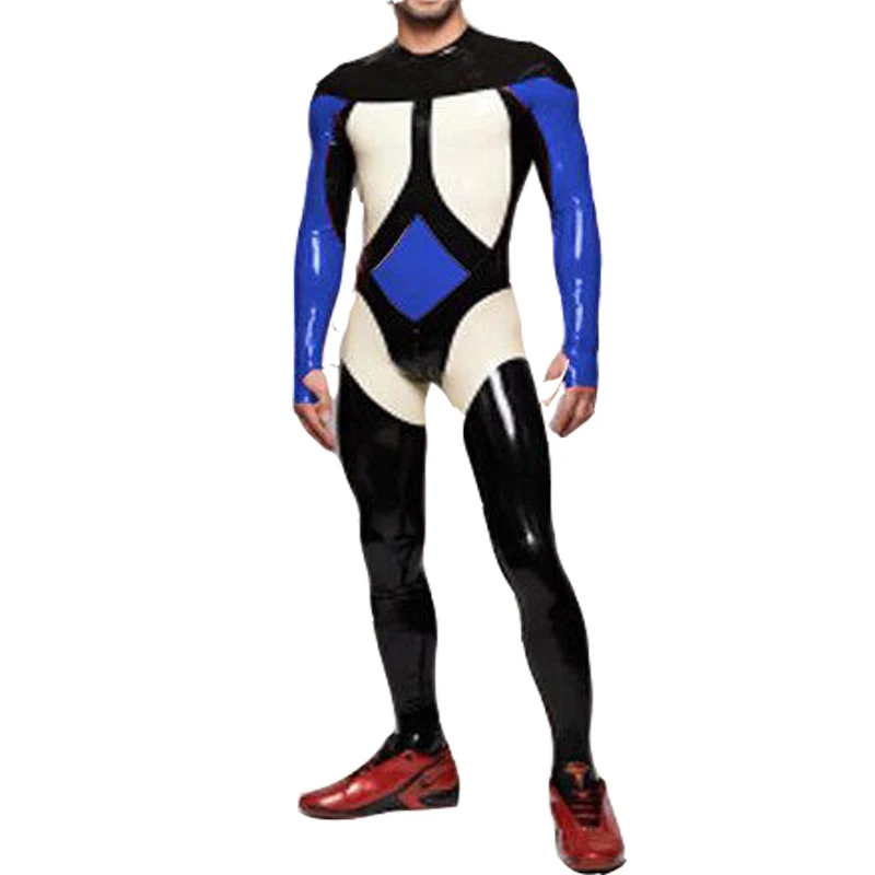 

100% Latex Rubber Sport Handsome Men Locomotive Catsuit Tight Bodysuit Size XXS-XXL