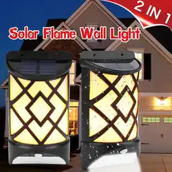 5 Вт Водонепроницаемый светодиодный с солнечной батареей настенный светильник эффект пламени движения Сенсор 60 + 12 светодиодный Открытый