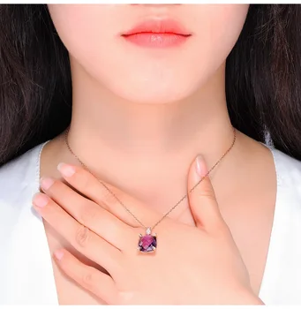 

Creative Princess Agate Pendant Luxurious 18K Rose Gold Square Amethyst Necklace Pendant for Women Chalcedony Colgante Bizuteria