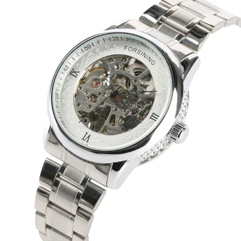 

Men Automatic Mechanical Watch Luxury Business Style Durable Alloy Band Stainless Steel Case Transparent Skeleton Dail Watch