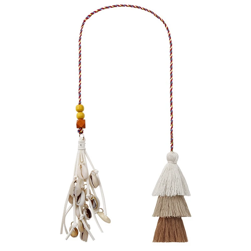 

Boho Style Beach Shell Keychains With Colorful Tassel For Women Bag Hanging Wooden Beads Pendant Summer Jewelry